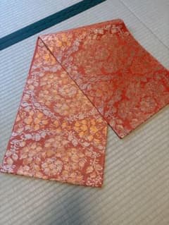 Thumbnail of オレンジ 花柄 袋帯 金糸使用