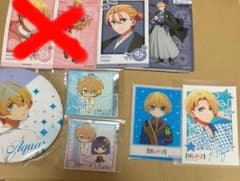 Oshi no Ko Aqua merchandise: Mini bromide photos (Shimane, Kochi prefectures), stickers, cards, and badges.
