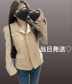ワンホン ツイード ジャケット コート ベージュ 肩パッド 韓国系 令嬢 Y2Kのサムネイル