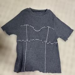 グレー リブ 半袖 Tシャツ メロウ加工のサムネイル