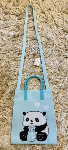 パンダ柄 ニット ショルダーバッグ ライトブルーのサムネイル