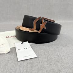 신품 Ferragamo 남성 벨트 우드 버클 블랙 가죽 105