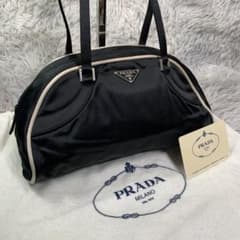 極美品 PRADA プラダ ボーリングバッグ ハンドバッグ 三角ロゴ サテン 