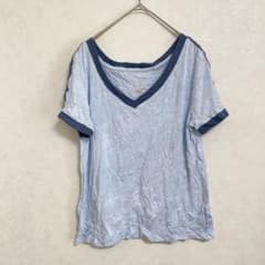 Thumbnail of エスオー カットソー Ｖネック 半袖 無地 L 水色 濃紺 レーヨン デート