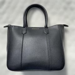 EMPORIO ARMANI トートバッグ ブラック 黒 A4 大容量 シボ革 - メルカリ
