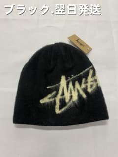 STUSSY ニット帽 ロゴ ブラック 黒