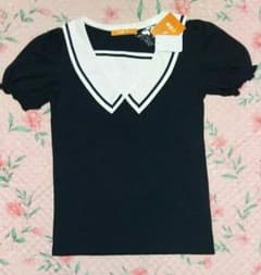 【新品】★フィント セーラーパフスリ Tシャツ 紺 M★のサムネイル