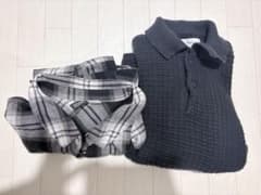 MONO-MART ニットポロ半袖M H&M チェックシャツ長袖XL 2点セットのサムネイル