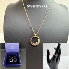 スワロフスキー サークル ネックレス&リング ゴールド ラインストーン 