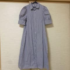 ストライプ 半袖シャツワンピース ロング丈のサムネイル