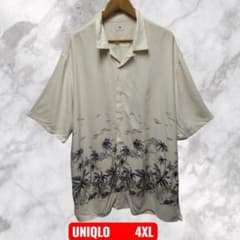 UNIQLO アロハシャツ 4XL アイボリー パームツリー柄 ゆったりのサムネイル