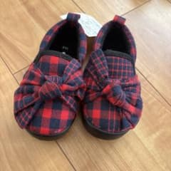 ブランシェス　リボン付きシューズ 14cm 赤黒チェックのサムネイル