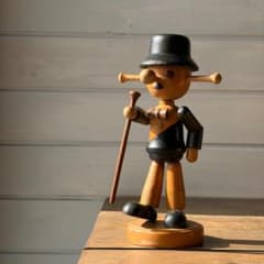 木製 キノピオ人形／ウッドドール 杖付き オブジェ 北欧風