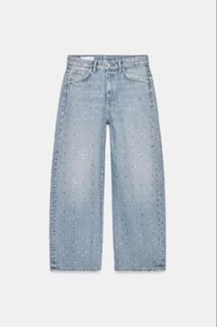 未使用タグ付き！ミッドライズバギーラインストーンデニムパンツ 値下げ不可 ZARA TRF ミッドライズバギーラインストーンデニム 新品未