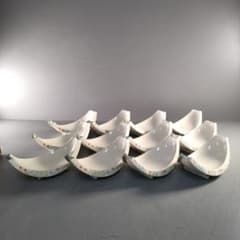 A1374-5/有田焼/錦右衛門窯/色絵花草文三日月形足付小鉢12客/懐石道具