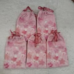 桜の花柄ピンク巾着袋10✕15 5個セットのサムネイル