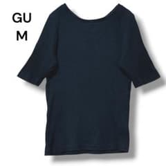 GU Cut and Sew Top, 5/4 Sleeve, Size M, Striped, Stretch, Navy