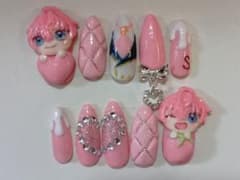 可愛いピンクの３Ｄ装飾付きネイルチップ 10個入り【現品のみ】のサムネイル