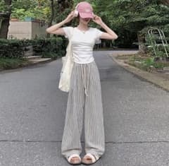 落ち感ストライプ柄 ワイドパンツのサムネイル