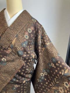 真綿結城紬　未使用品　伝統工芸品　辻ヶ花　植物染色　トールサイズ　裄67 証紙付 真綿結城紬 未使用品 伝統工芸品 辻ヶ花 植物染色 トールサイズ 裄67