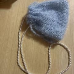 ハンドメイド　ライトブルー 巾着袋 パールストラップ付きのサムネイル