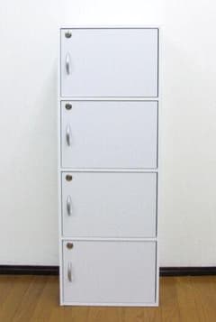 送料無料スリムキャビネット鍵付4段 幅42cm ホワイト系 ロッカー（941 