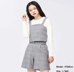 GU チェックキャミソール長袖+キュロット セットアップ サイズSのサムネイル