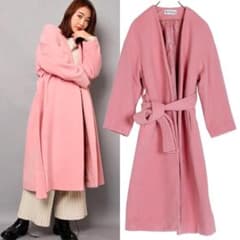 訳あり SNIDEL スナイデル カシミヤ混コート ピンク ノーカラー ガウン