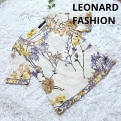 美品★LEONARD レオナール 半袖カットソー カンカン素材 花柄 LL 美品レオナールLEONARD FASHION 花柄 半袖カットソー L カンカン
