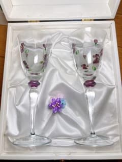 ワイングラス ペア 花瓶 スミレ柄 クリスタルガラスPARAD GLASS 3点 ワイングラス ペア 花瓶 スミレ柄 クリスタルガラス PARAD GLASS