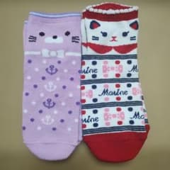 レディース キッズ ソックス 2足セット マリン柄 猫柄 〜23.5cmのサムネイル