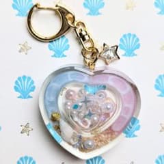シャカシャカキーホルダー シャカシャカシェイカー ハート 海塗り ブルー ハート型海塗りダブルシェイカー♡レジンシェイカーキーホルダー