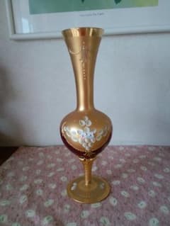 未使用☆ベネチアングラス ボヘミアングラス MURANO 24KT 花瓶 おまけ