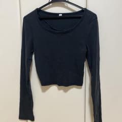 GU ウォッシュドリブクロップドT(長袖） ダークグレー M