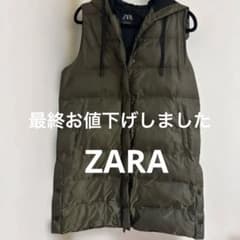 ZARA フード付き中綿 オリーブグリーンロングベストＭサイズのサムネイル