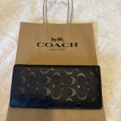 COACHコーチ 二つ折り財布 レザー シグネチャー ブラック 黒のサムネイル