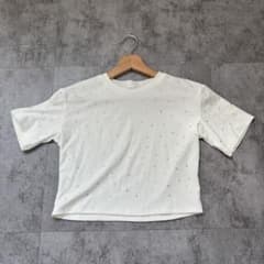 ストーン装飾 ホワイト クロップドTシャツのサムネイル