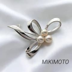 【ミキモト✨美品】 ブローチ あこや真珠 5P アコヤパール MIKIMOTO 極美品】ミキモト あこや真珠 パール ブローチ 3粒 リボン MS刻印