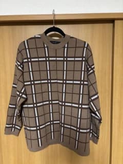 チェック柄ニットクルー　レイジブルー　ニットのサムネイル