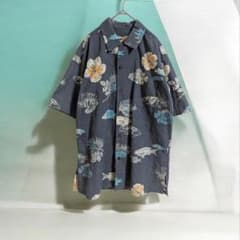 【美品/大人気】PAIKAJI パイカジ アロハシャツ L 熱帯魚 魚 紺 希少のサムネイル