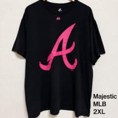 Majestic MLBアトランタブレーブスTシャツ 2XL黒ピンクAロゴ古着のサムネイル