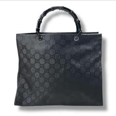 美品 GUCCI グッチ バンブー トートバック ブラック GG柄 A4収納可 