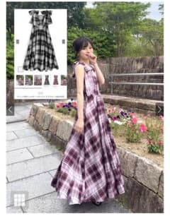 GRL チェック柄ショルダーリボンフレアワンピース[bw227]のサムネイル