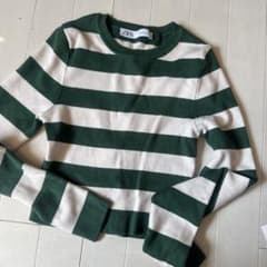 ZARA グリーンホワイトストライプニットのサムネイル
