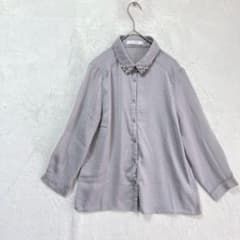 ARCHIVES 【M】グレー 長袖シャツ とろみシャツ　ビジュー