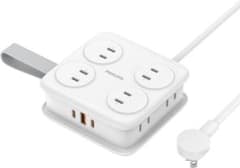 Philips 電源タップ 8口 USB付き コンパクト 薄型プラグ 壁掛け対応