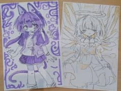 手描きイラスト ポストカード 2枚セット オリジナルのサムネイル