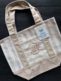 Trader Joe's ストライプ ミニトートバッグ ベージュのサムネイル