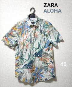 ZARA アロハシャツ M ボタニカル柄 花柄 トロピカルフラワー柄 ザラ 