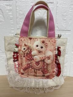 猫ちゃん＆いちご コヤンイサムチョン トートバッグ レース リボン